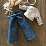 ドール服　腰リボンワイドパンツ＆ふんわり袖カットソー　ベージュ系　リカちゃん　ブライス
