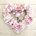 No.wreath-15426★ひな祭りリース22-(8) 　ハート型ちりめん雛　38x40cm・アートフラワー/造花リース/ハート型リース