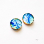 【SALE】フルイドアートピアス/イヤリング【水色×ブルー】1cm