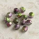 【6㍉ 30個】ファイヤーポリッシュ＊metalic purple & green＊チェコビーズ＊orchid＊百合＊ミックス＊パープル＊グリーン＊FP