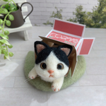  ★ダンボールねこ★白黒 ハチワレ  羊毛フェルト てのひらサイズ　ちび猫