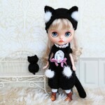ネオブライスアウトフィット◆もこもこモヘアの猫にゃんロンパースと猫耳ヘッドドレス
