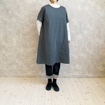 ハーフリネンのポンチョ。ブルーグレー。М・Ｌ【受注製作】
