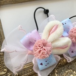 大人気💛ゆめかわりぼん♡うさぎ耳ふわふわ♡ハートグラデーションカラー♡キッズリボン♡プチギフト⭐️オーガンジーレース💛ポンポンヘアゴム２点セット
