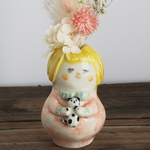 ネコと女の子の花瓶　C（一輪挿し／磁器）