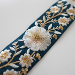 HANACAFEオリジナルカラー【70㎝カット済み】シルク　インド刺繍リボン   【ブルーカナール】