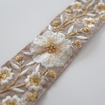 HANACAFEオリジナルカラー【70㎝カット済み】シルク　インド刺繍リボン   【ベージュ】