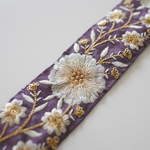 HANACAFEオリジナルカラー 【75㎝カット済み】シルク　インド刺繍リボン   【パープル】