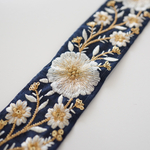 HANACAFEオリジナルカラー 【60㎝カット済み】シルク　インド刺繍リボン   【ネイビー】