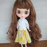 592.※単品※白の花柄のパフスリーブブラウス・長袖※ブライスアウトフィット※1/6ドール服