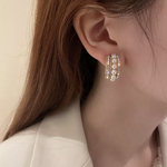 大ぶり パール&ジルコニア フープピアス ゴールド silver925芯