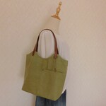 【ポケットいっぱい*お出かけトート】リーフグリーン帆布*ヴィンテージ加工