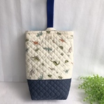 上履き入れ　⑤    恐竜柄デニム色キルティング切り替え　23×30×8