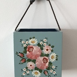 バラ柄手付きボックス　水色(トールペイント)