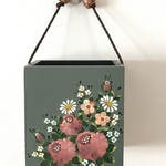 バラ柄手付きボックス　グレー(トールペイント)