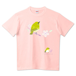  Cotolyrica 春告鳥 うぐいす色の メジロ Tシャツ 野鳥スケッチ 0536