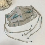 ロング リボンマスク 【花柄 ライトグレー】（ノーズワイヤー、フィルターポケット付きマスク　不織布マスクカバーにも）