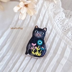 猫の刺繍ブローチ《黒猫》