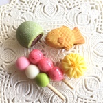 フェイクスイーツ*和菓子・よもぎ大福・たい焼き・桜団子・三色団子*スイーツデコ