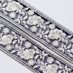 インド刺繍リボンᢂチュールフラワー【ネイビー】インド刺繍/刺繍リボン/リボン/シルクリボン/トリム/ブレード/ジャガードリボン/チロリアンテープ/レース/チュール
