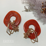 RUKIRIRIA #640 レッドチェーン×ゴールドピアス  大ぶりピアス 大ぶりイヤリング 