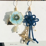 蒼桜と淡水パールと花結びの和風ピアス　イヤリング　着物　フォーマル、和装小物にも★