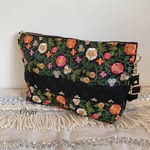 インド刺繍リボンのショルダーバッグ　ボタニカルフラワーブラック