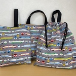 入園グッズ、入学グッズ•３点セット♪レッスンバッグ　上履き入れ　体操服入れ　入学　入園　電車　ふみきり　新幹線