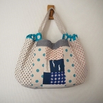 ♪マリン系　パッチワーク　クシュクシュBAG　　♪　ガチョウ　刺繍　ホワイトドット　トリコロール