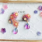 春満開⁎ .｡❀ *桜のブーケ/枝垂れ桜　アシンメトリー　ドロップガラスビーズ　イヤリング（ピアス）