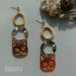 RUKIRIRIA #668 べっこうネコ×ゴールド ピアス  大ぶりピアス 大ぶりイヤリング 