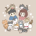 猫と飼い主さんの仲良しアイコン(データ販売)