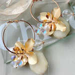 shellandsea  マットゴールドフラワー×イエロービーズ×淡水パール×フープピアス