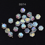 B974  90個  メッキガラスビーズ 六角形カット クリアＡＢカラー 5×6mm 3X（30ヶ）
