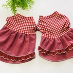 犬服『真っ赤な　２段フリルワンピース』わんこ服　春　赤　チェック　