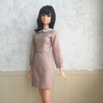【sho****lly様用 注文製作品】長袖ワンピース［ピンク・白衿・ウェスト切り替え］