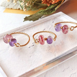【minne限定】りぼん୨୧の ピンキー ring 4～5号サイズ （ アメジスト × ストロベリークォーツ × ヘマタイト ） ☆ 天然石アクセサリー リング