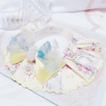 感謝価格ラスト♡ケープ首輪🐱スカラップ刺繍レース🐱水彩柄cat&フラワーイエロー🌼✨