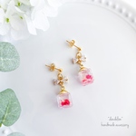 香水瓶リボンピンクハーバリウムピアス/イヤリング