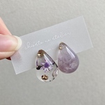 天使の涙 mimi 🍇 ( ドライフラワー 淡い 紫 クリア マーブル ぷっくり ぽってり パープル 雨 夏 爽やか いびつ フープ 雫 イヤリング ピアス )