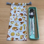 w12×28cm 水色　アイボリー　ドット　ねこ　ネコ　猫　ネコスイーツ柄 箸袋 箸箱袋 はし箱袋 はし ピアニカ 