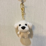 編みぐるみ犬キーホルダー:トイプードル(ホワイトモヘア）