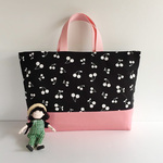 ♡Black × Pink　さくらんぼ　レースのマチ付きレッスンバッグ♡