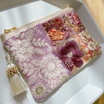 インド刺繍のパッチワークファスナーポーチ