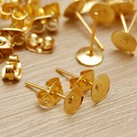 100pcs♪6mm皿付きピアス金具/ゴールド