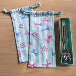 ラスト1個‼️ w12×28cm 箸袋はし箱袋はし袋 ミント　ストライプ　リボン柄　女の子　箸袋