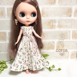 【再販】リカちゃん/リバティプリント・フローティングフローラを使用したロング丈ワンピース♪リカちゃん・ブライスサイズ♪花柄とリボンがかわいい♡プティフルールワンピース【ピンク】