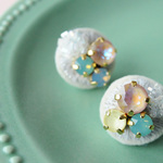 ＜Stella～遊び好きの星～＞刺繍ピアス「ジュエルJewe/パステル」★ロングポスト/アレルギー対応変更可能
