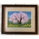 和紙ちぎり絵『枝垂れ桜』サムホールサイズ原画