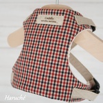 【完成品】犬用　エプロンハーネス　【Lサイズ】　チェック柄　レッド　オプション：【カフェリード】or【リングリード】